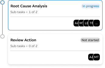Delegated workflow steps: Root Cause Analysis in progress and Review Action not started