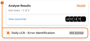 Child workflow: paused Analyse Results linked to Daily LCR Error Identification